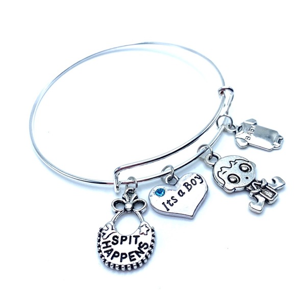 It’s A Boy New Mom Themed Bangle Charm Bracelet Baby Shower - Picture 2 of 3